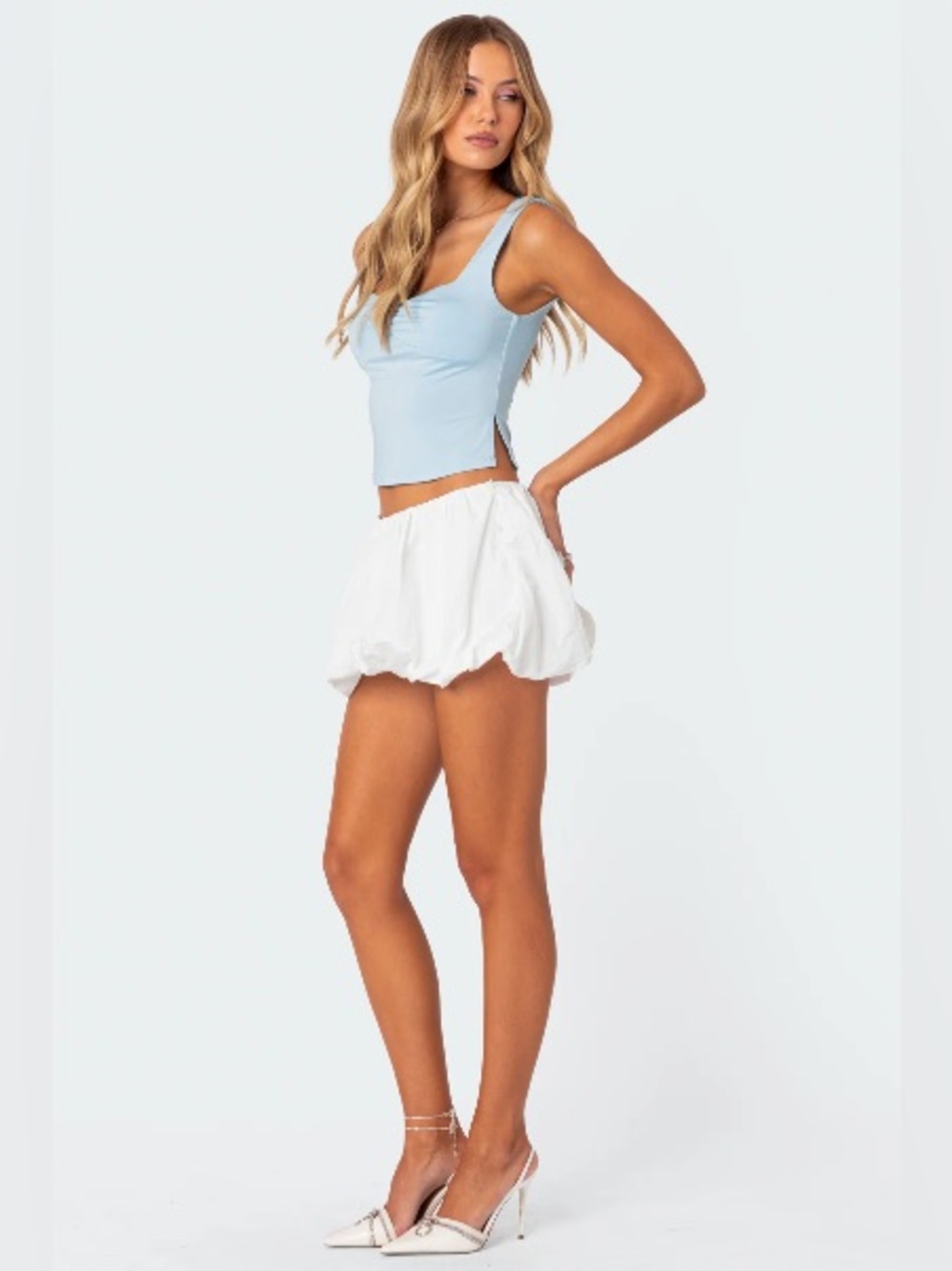 Edikted White Bubble Parachute Mini Skirt Size M NWT Y2K Puff Ball Skirt